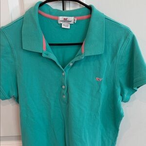 Vineyard Vines Teal Polo with Pink Trim XL